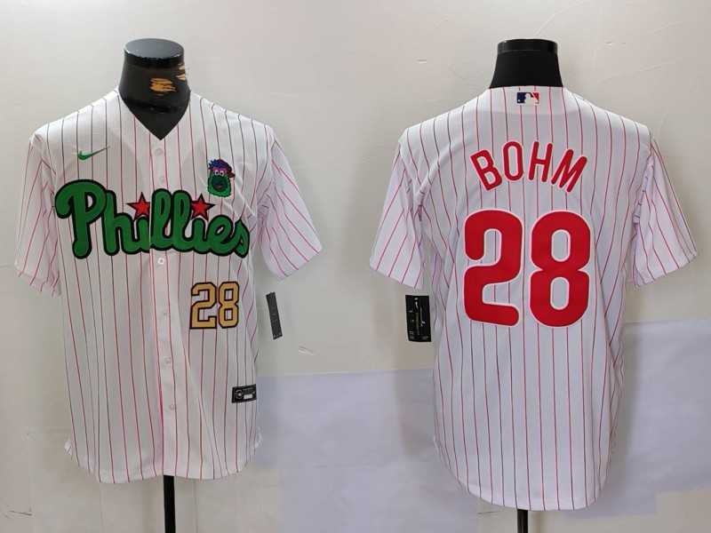 Mens Philadelphia Phillies #28 Alec Bohm White Green Cool Base Stitched Jerseys->philadelphia phillies->MLB Jersey